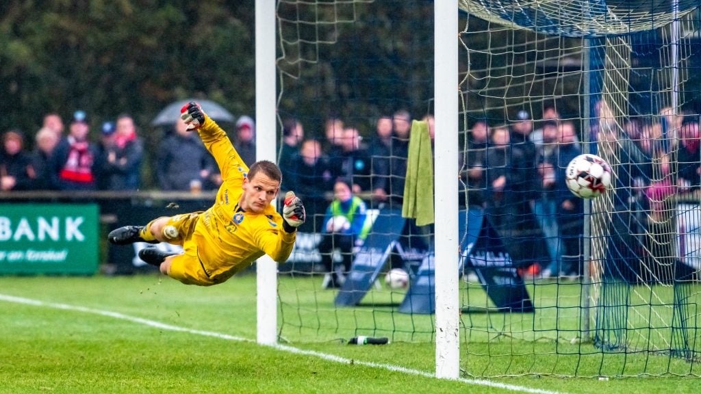 Goleiro defendendo