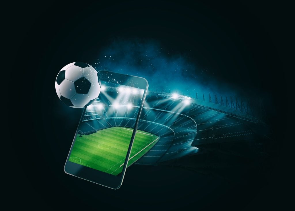 imagem 3D com a bola, celular e campo